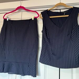 White House Black Market Navy Pinstripe Skirt Set